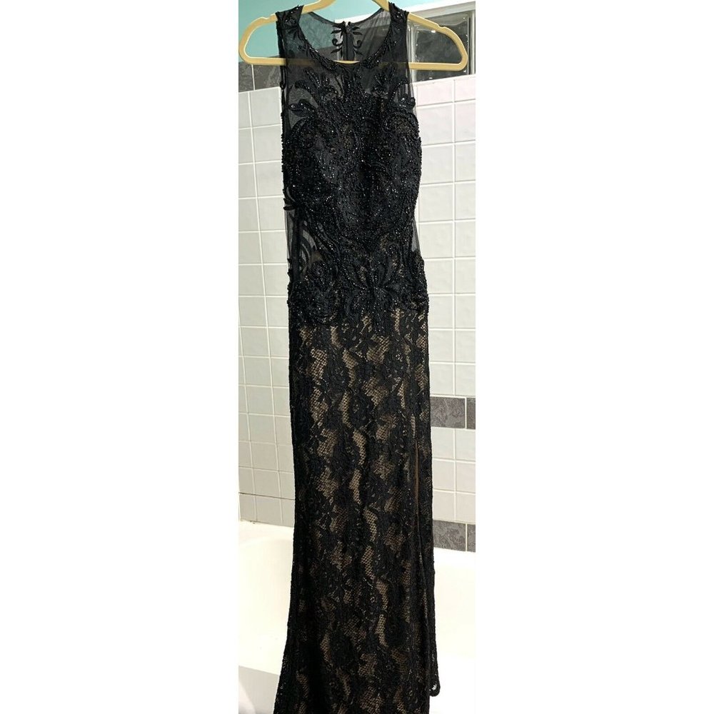 Lets Ball Gown Black Beaded With Slit Formal Dress